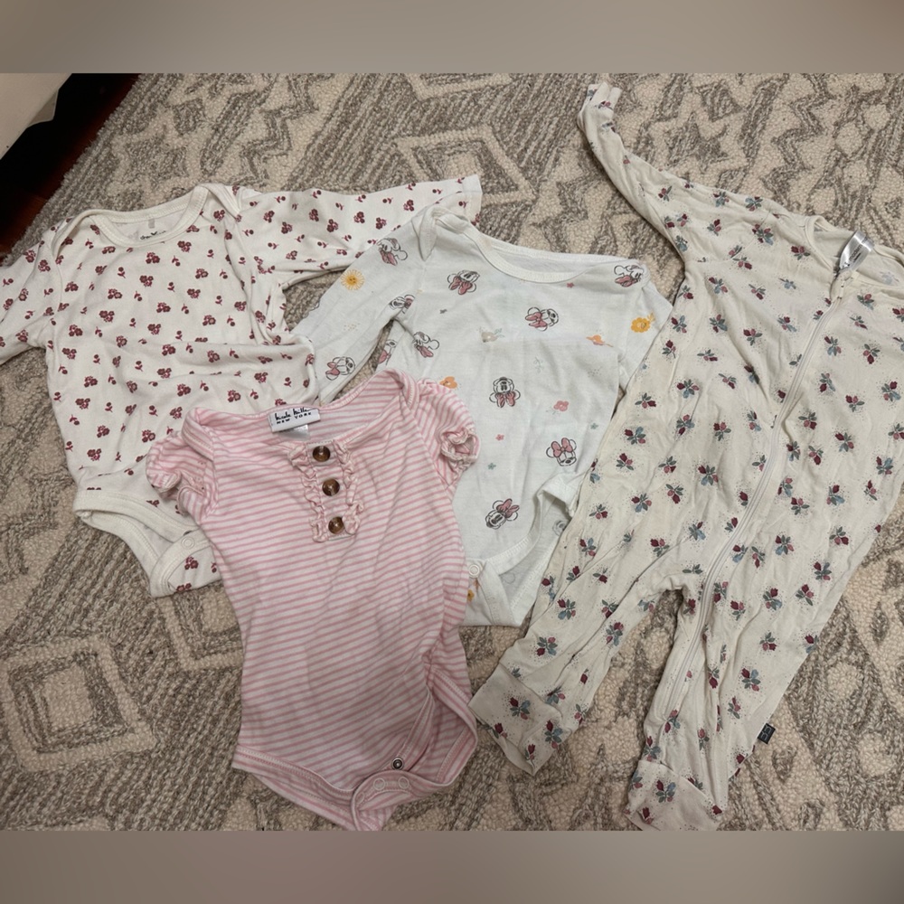 Floral and Striped Baby Onesies Set